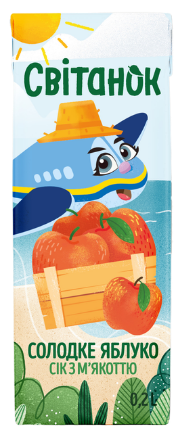 Яблучний сік з м’якоттю гомогенізований стерилізований Світанок картонна пляшка 0.2 л